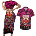 Personalized Broncos ANZAC Day Couples Matching Short Sleeve Bodycon Dress and Hawaiian Shirt Australian Army - Lest We Forget