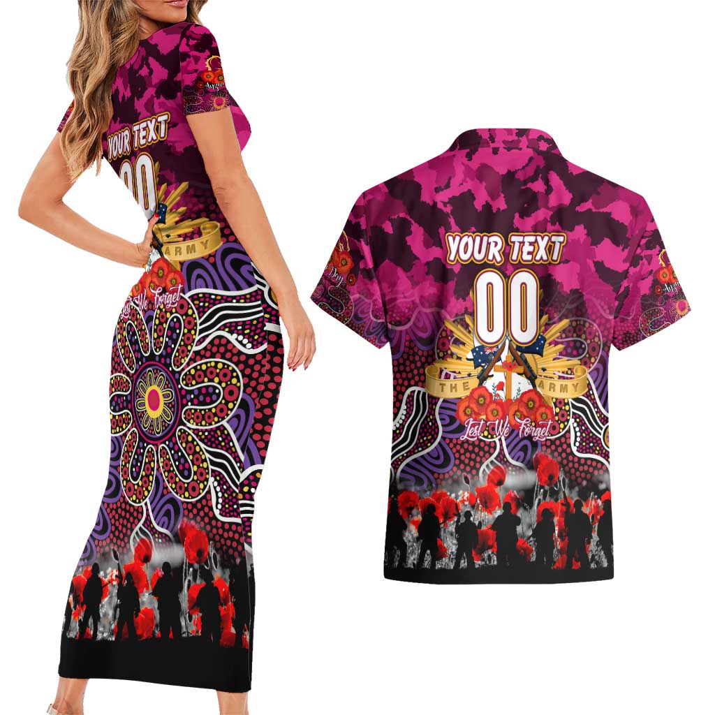Personalized Broncos ANZAC Day Couples Matching Short Sleeve Bodycon Dress and Hawaiian Shirt Australian Army - Lest We Forget