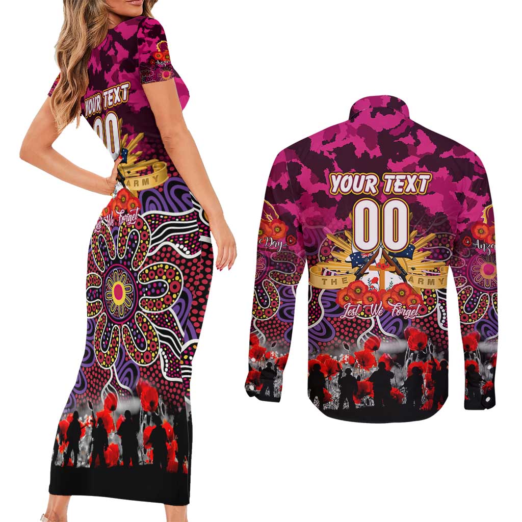 Personalized Broncos ANZAC Day Couples Matching Short Sleeve Bodycon Dress and Long Sleeve Button Shirt Australian Army - Lest We Forget