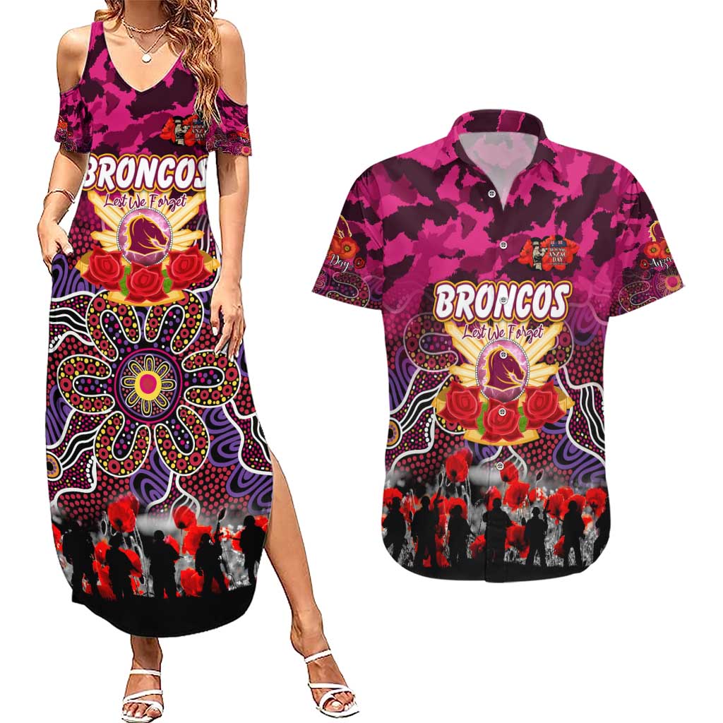 Personalized Broncos ANZAC Day Couples Matching Summer Maxi Dress and Hawaiian Shirt Australian Army - Lest We Forget