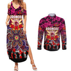 Personalized Broncos ANZAC Day Couples Matching Summer Maxi Dress and Long Sleeve Button Shirt Australian Army - Lest We Forget