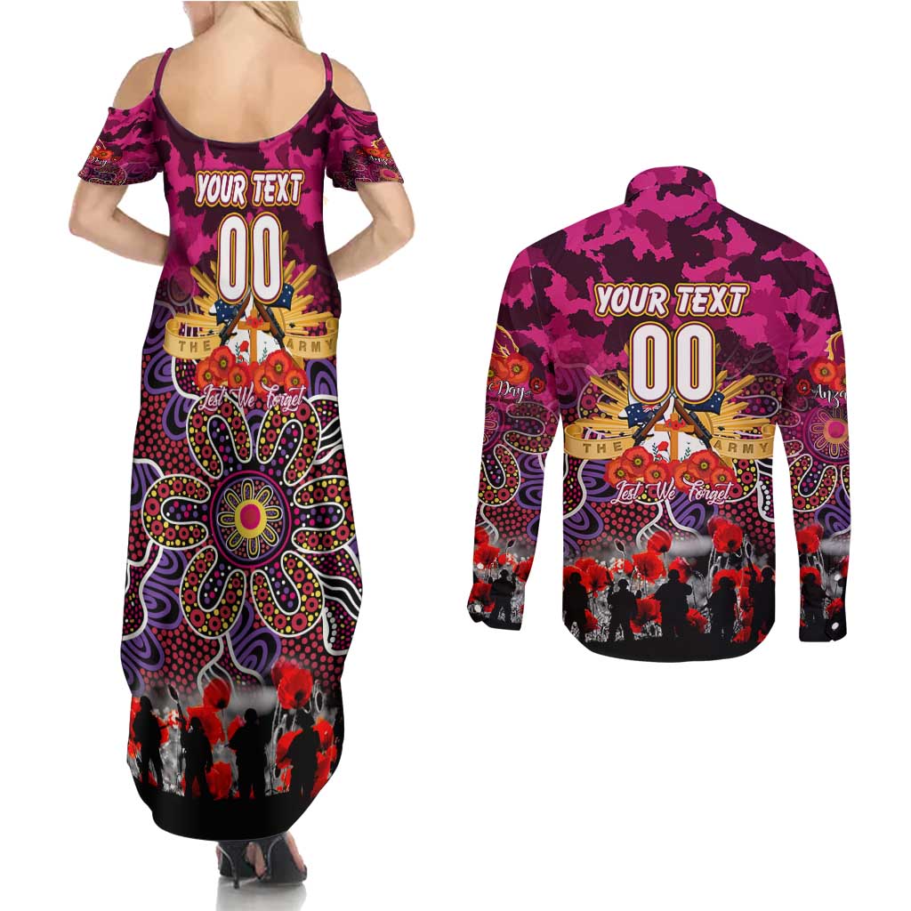 Personalized Broncos ANZAC Day Couples Matching Summer Maxi Dress and Long Sleeve Button Shirt Australian Army - Lest We Forget