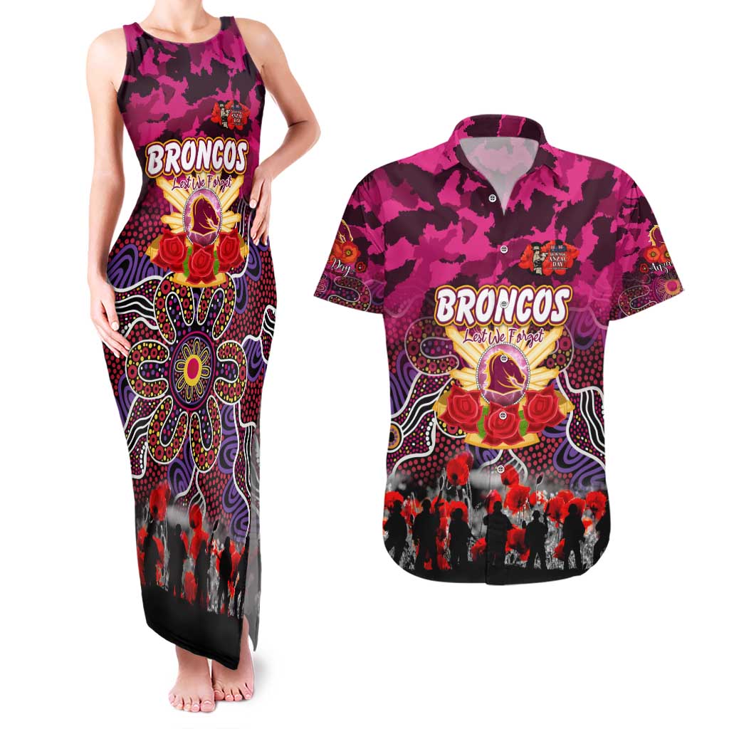 Personalized Broncos ANZAC Day Couples Matching Tank Maxi Dress and Hawaiian Shirt Australian Army - Lest We Forget