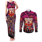 Personalized Broncos ANZAC Day Couples Matching Tank Maxi Dress and Long Sleeve Button Shirt Australian Army - Lest We Forget