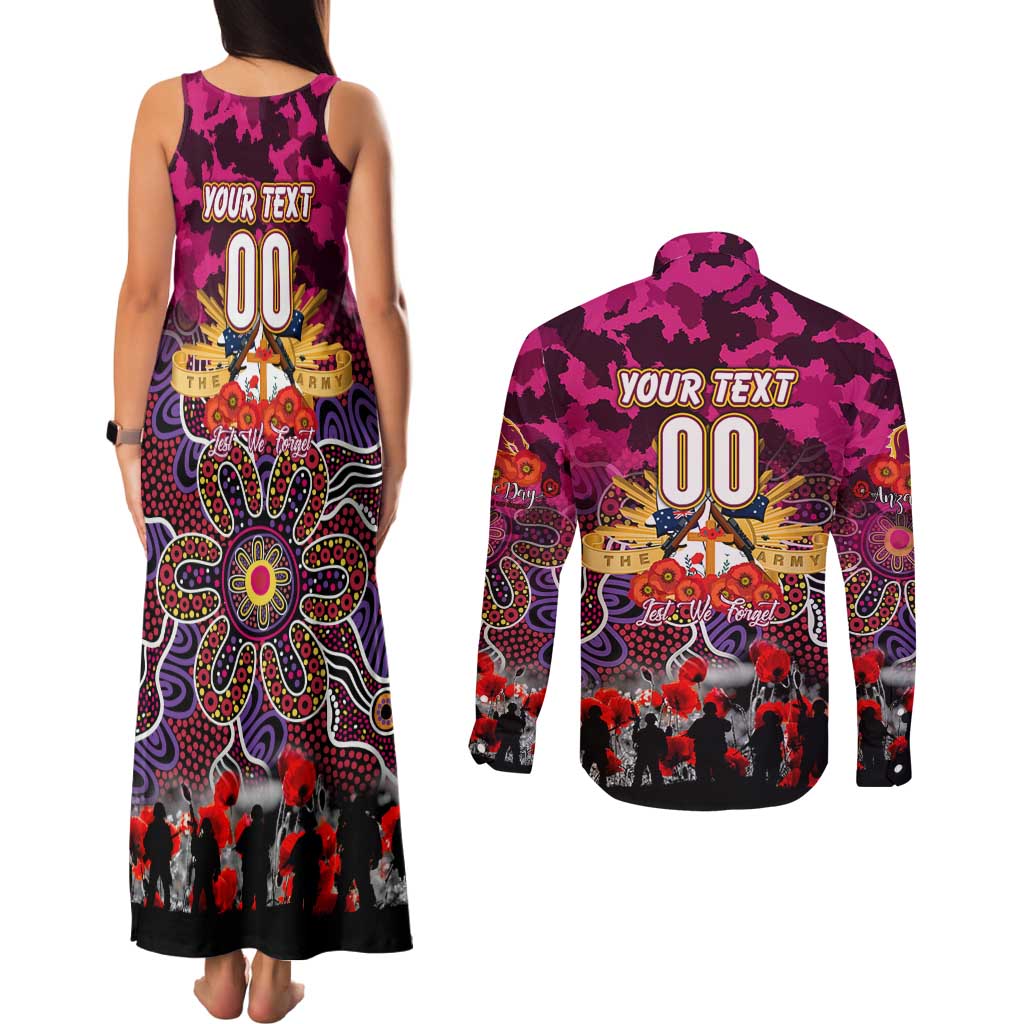 Personalized Broncos ANZAC Day Couples Matching Tank Maxi Dress and Long Sleeve Button Shirt Australian Army - Lest We Forget