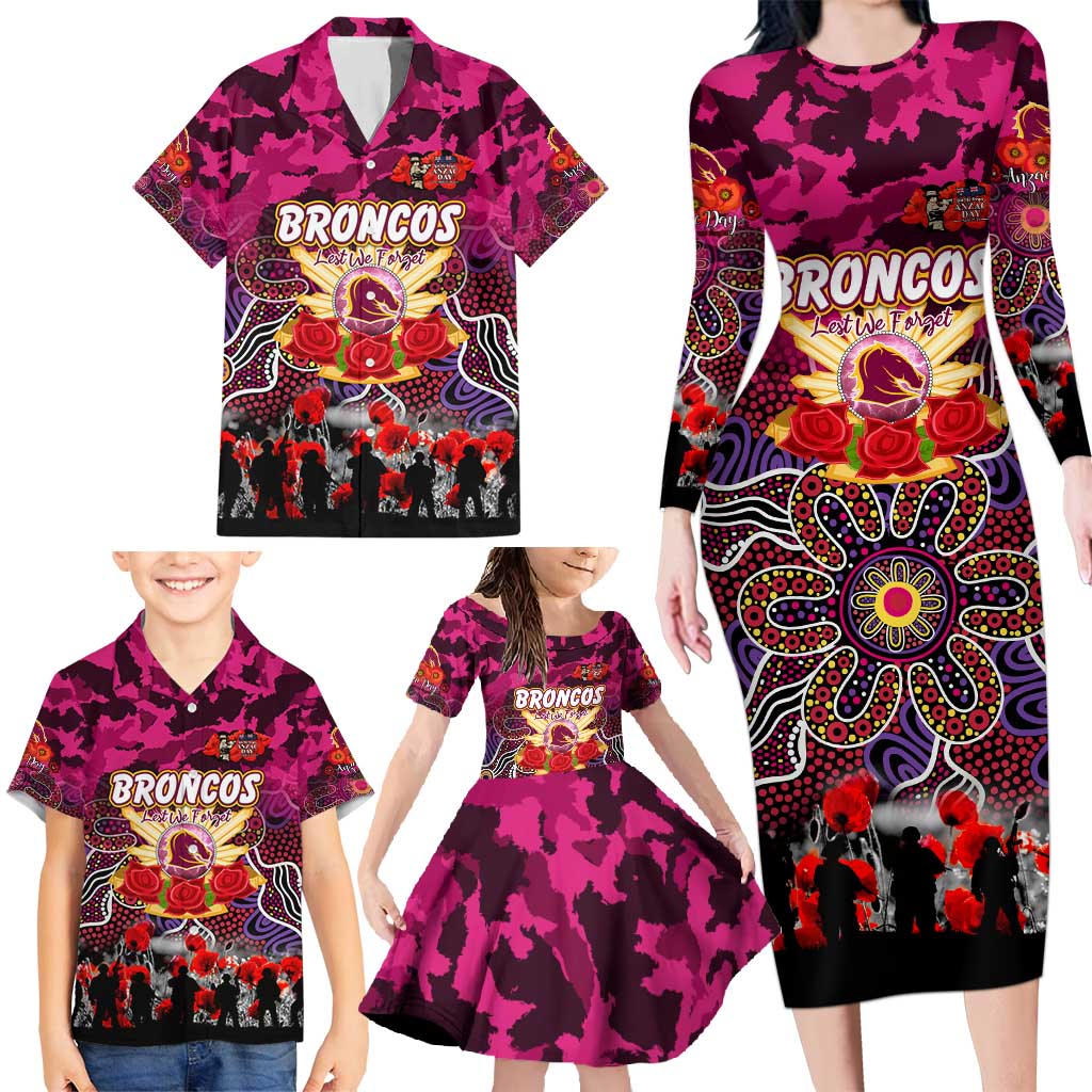 Personalized Broncos ANZAC Day Family Matching Long Sleeve Bodycon Dress and Hawaiian Shirt Australian Army - Lest We Forget