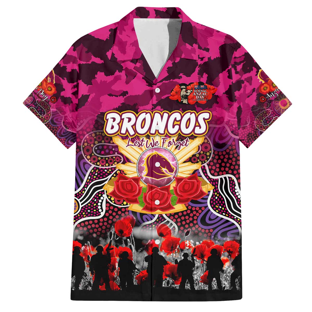 Personalized Broncos ANZAC Day Family Matching Off The Shoulder Long Sleeve Dress and Hawaiian Shirt Australian Army - Lest We Forget