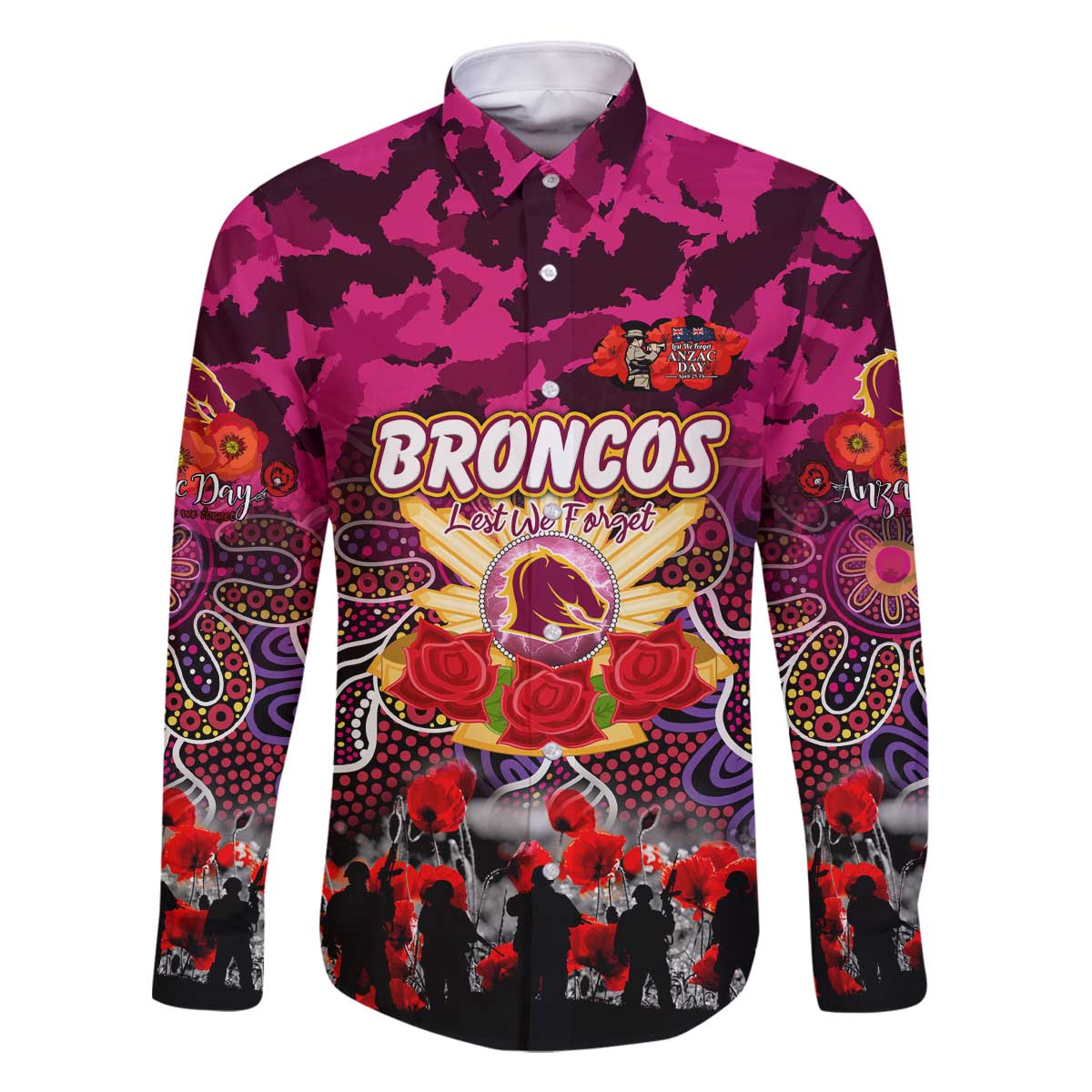Personalized Broncos ANZAC Day Family Matching Off The Shoulder Long Sleeve Dress and Hawaiian Shirt Australian Army - Lest We Forget