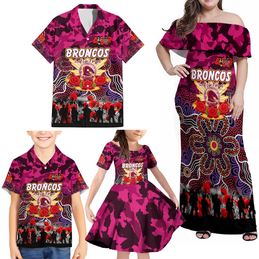 Personalized Broncos ANZAC Day Family Matching Off Shoulder Maxi Dress and Hawaiian Shirt Australian Army - Lest We Forget