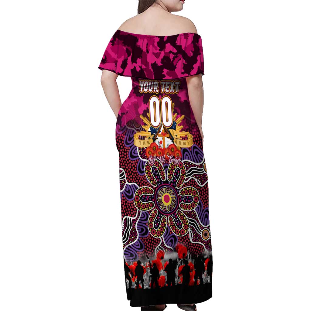 Personalized Broncos ANZAC Day Family Matching Off Shoulder Maxi Dress and Hawaiian Shirt Australian Army - Lest We Forget