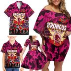 Personalized Broncos ANZAC Day Family Matching Off Shoulder Short Dress and Hawaiian Shirt Australian Army - Lest We Forget