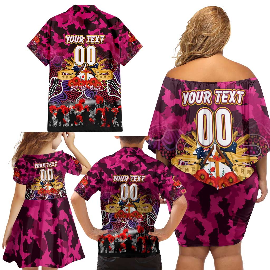 Personalized Broncos ANZAC Day Family Matching Off Shoulder Short Dress and Hawaiian Shirt Australian Army - Lest We Forget