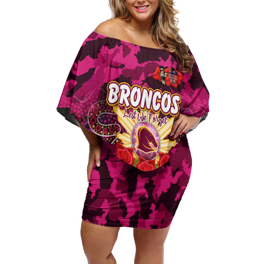 Personalized Broncos ANZAC Day Family Matching Off Shoulder Short Dress and Hawaiian Shirt Australian Army - Lest We Forget