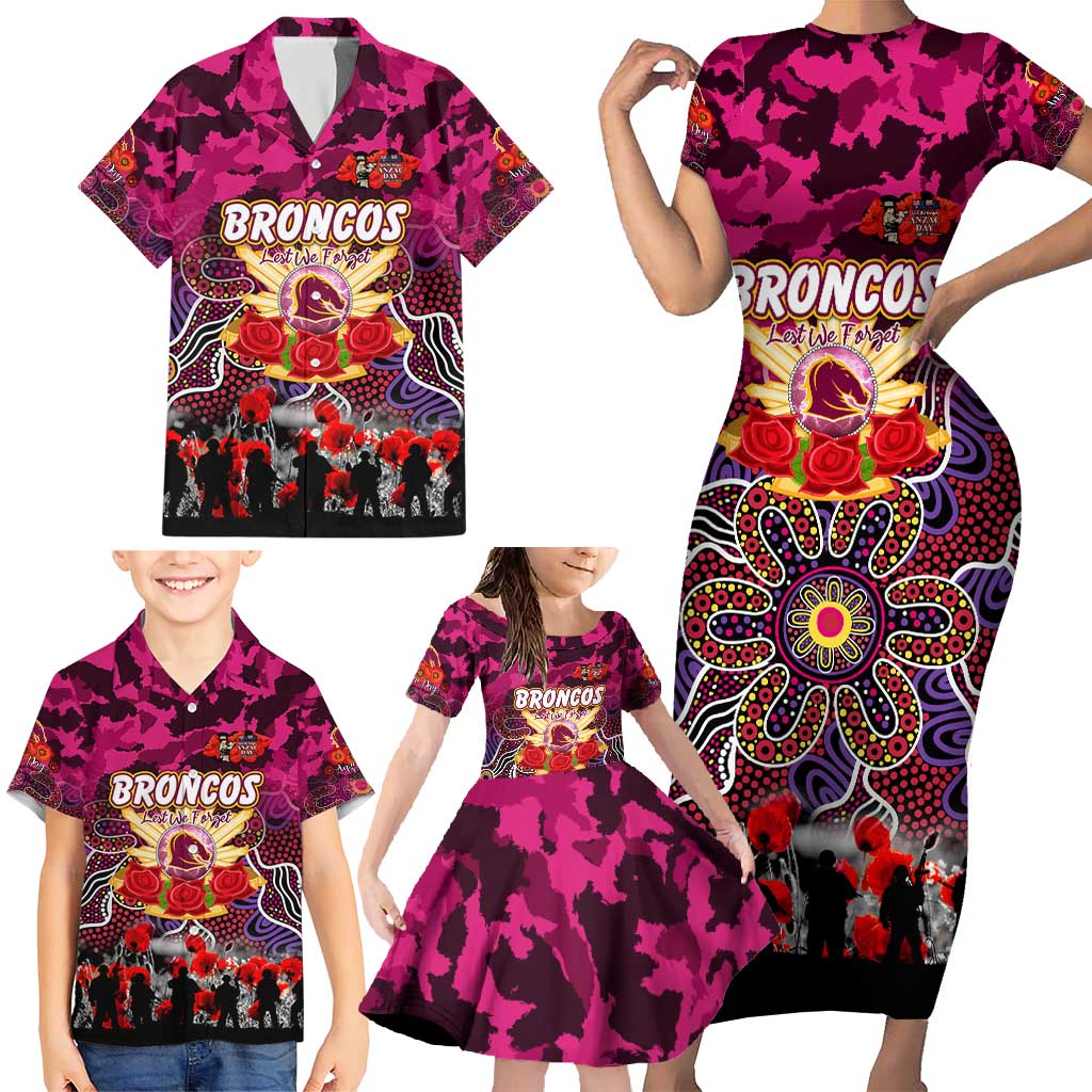 Personalized Broncos ANZAC Day Family Matching Short Sleeve Bodycon Dress and Hawaiian Shirt Australian Army - Lest We Forget