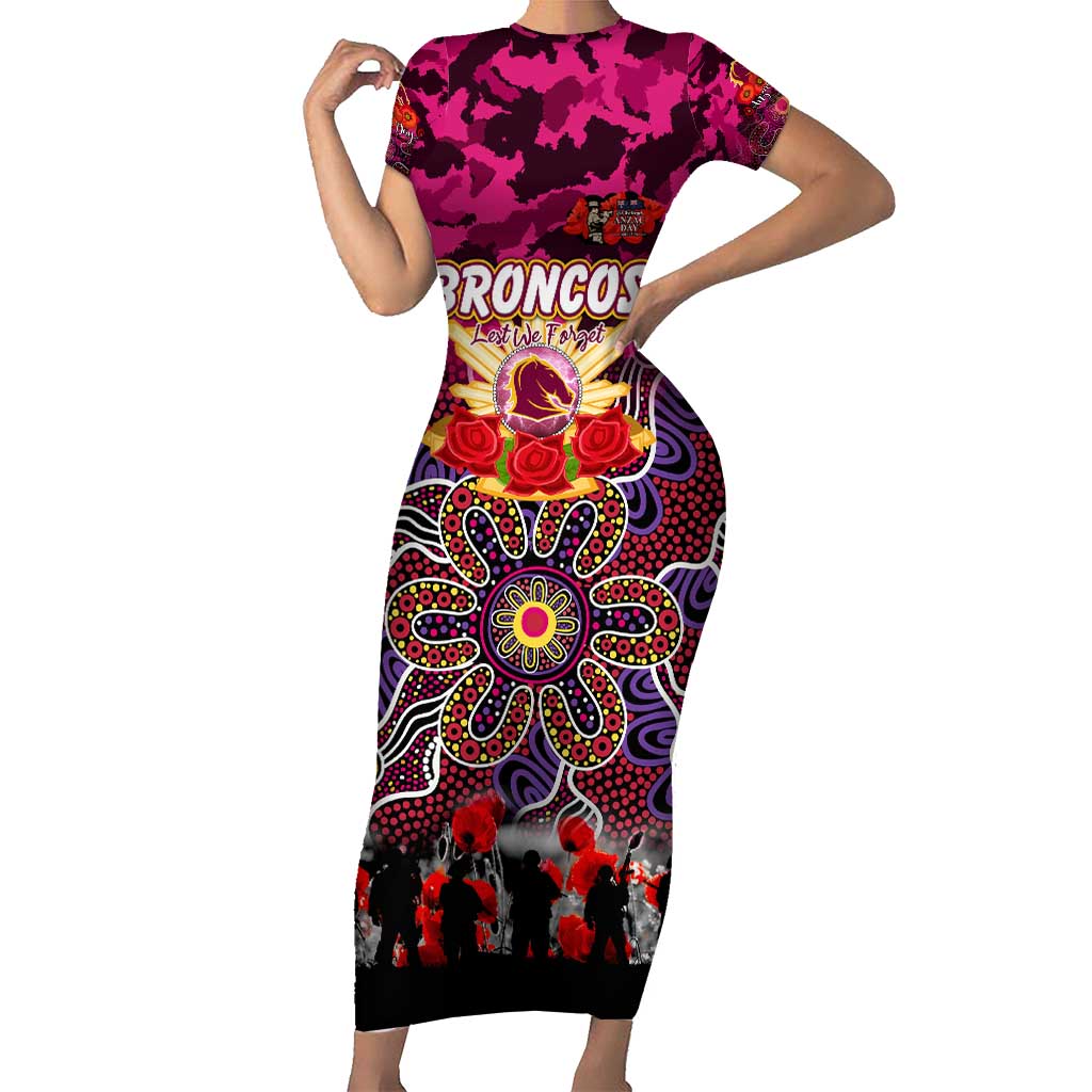 Personalized Broncos ANZAC Day Family Matching Short Sleeve Bodycon Dress and Hawaiian Shirt Australian Army - Lest We Forget