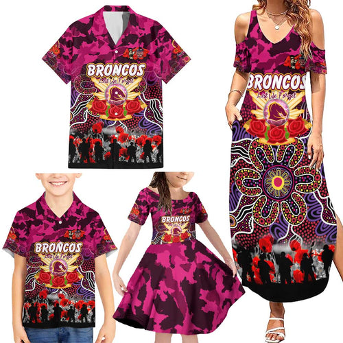 Personalized Broncos ANZAC Day Family Matching Summer Maxi Dress and Hawaiian Shirt Australian Army - Lest We Forget