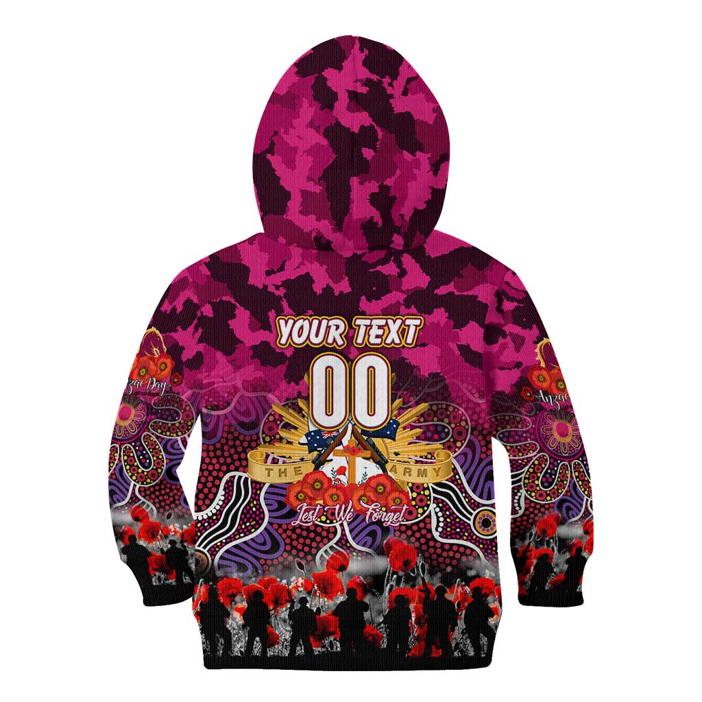 Personalized Broncos ANZAC Day Kid Hoodie Australian Army - Lest We Forget