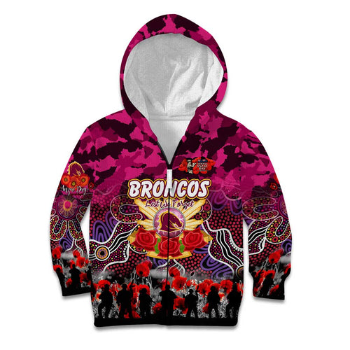 Personalized Broncos ANZAC Day Kid Hoodie Australian Army - Lest We Forget