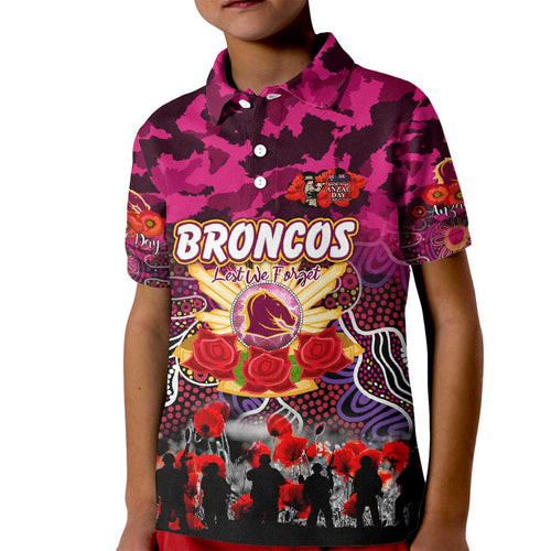 Personalized Broncos ANZAC Day Kid Polo Shirt Australian Army - Lest We Forget