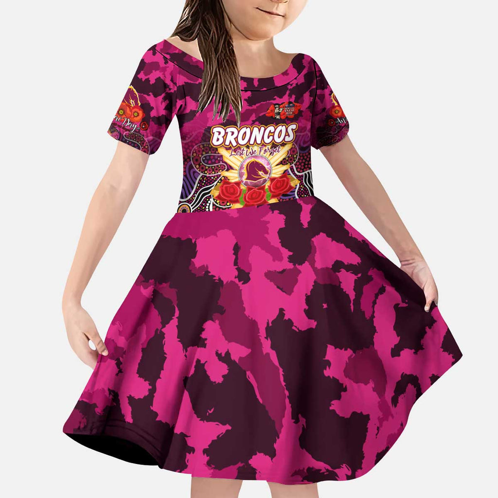 Personalized Broncos ANZAC Day Kid Short Sleeve Dress Australian Army - Lest We Forget