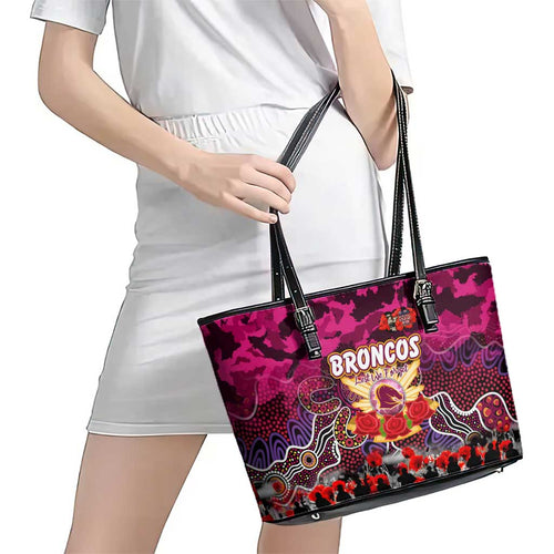Broncos ANZAC Day Leather Tote Bag Australian Army - Lest We Forget