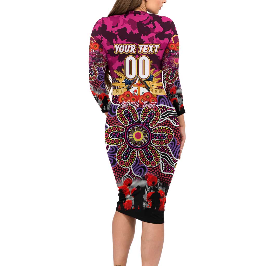 Personalized Broncos ANZAC Day Long Sleeve Bodycon Dress Australian Army - Lest We Forget