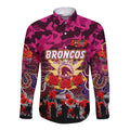 Personalized Broncos ANZAC Day Long Sleeve Button Shirt Australian Army - Lest We Forget