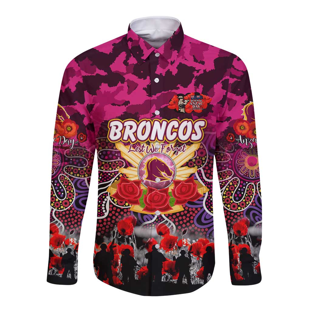 Personalized Broncos ANZAC Day Long Sleeve Button Shirt Australian Army - Lest We Forget