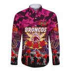 Personalized Broncos ANZAC Day Long Sleeve Button Shirt Australian Army - Lest We Forget