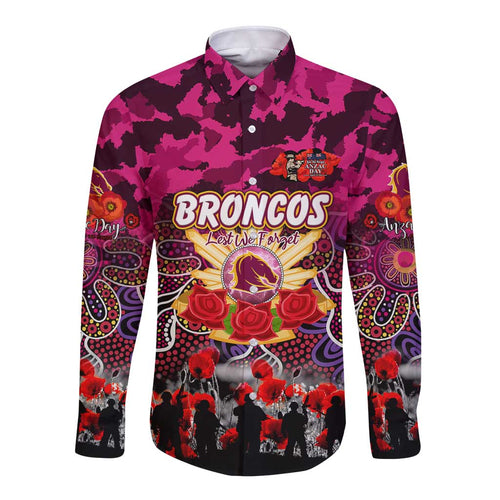 Personalized Broncos ANZAC Day Long Sleeve Button Shirt Australian Army - Lest We Forget