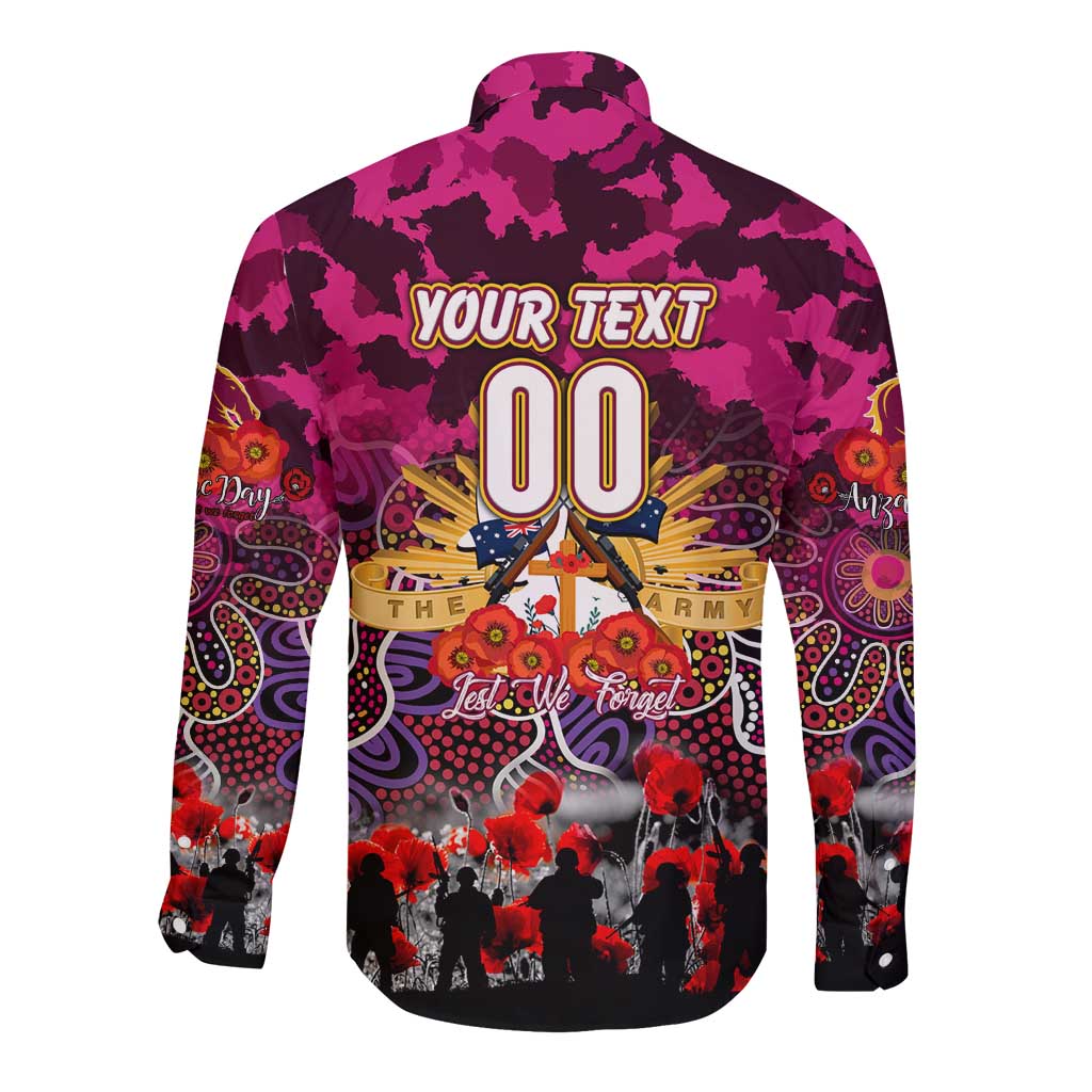 Personalized Broncos ANZAC Day Long Sleeve Button Shirt Australian Army - Lest We Forget