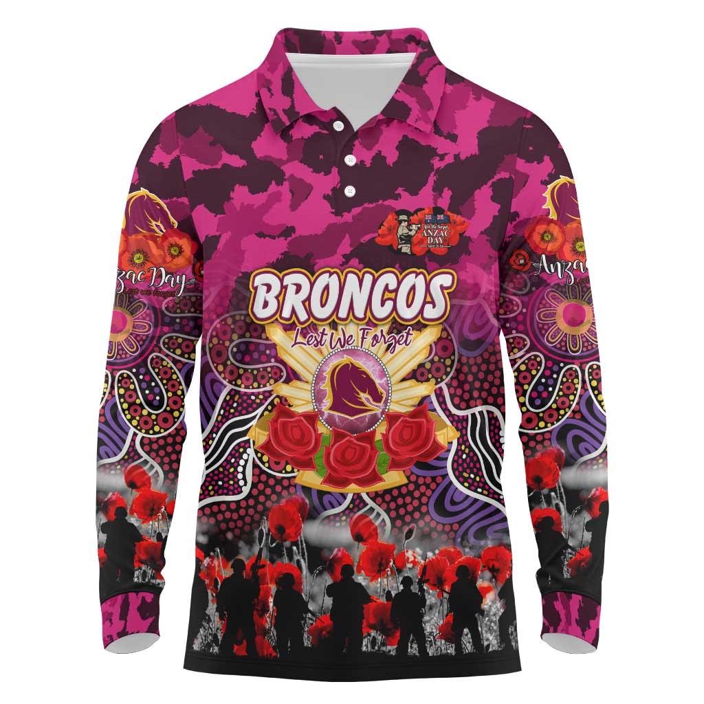 Personalized Broncos ANZAC Day Long Sleeve Polo Shirt Australian Army - Lest We Forget