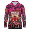 Personalized Broncos ANZAC Day Long Sleeve Polo Shirt Australian Army - Lest We Forget