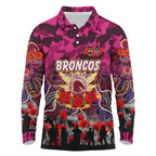Personalized Broncos ANZAC Day Long Sleeve Polo Shirt Australian Army - Lest We Forget