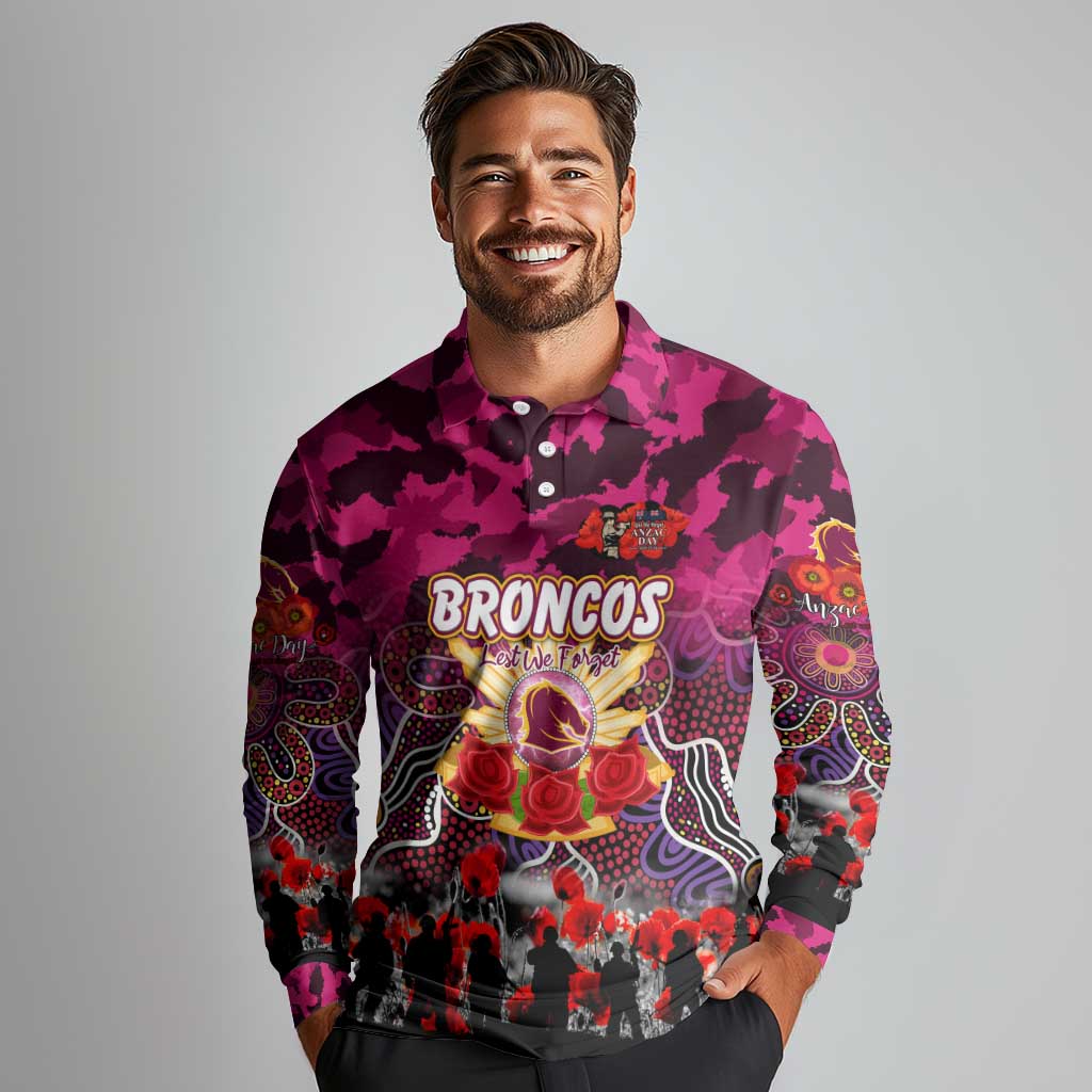 Personalized Broncos ANZAC Day Long Sleeve Polo Shirt Australian Army - Lest We Forget