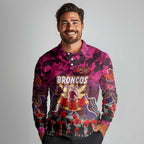 Personalized Broncos ANZAC Day Long Sleeve Polo Shirt Australian Army - Lest We Forget
