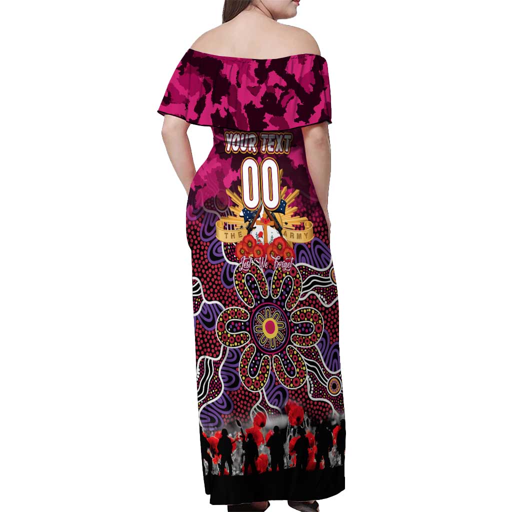 Personalized Broncos ANZAC Day Off Shoulder Maxi Dress Australian Army - Lest We Forget