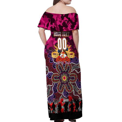 Personalized Broncos ANZAC Day Off Shoulder Maxi Dress Australian Army - Lest We Forget
