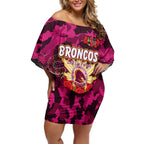 Personalized Broncos ANZAC Day Off Shoulder Short Dress Australian Army - Lest We Forget