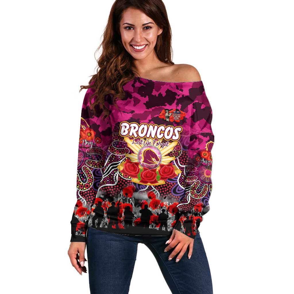 Personalized Broncos ANZAC Day Off Shoulder Sweater Australian Army - Lest We Forget