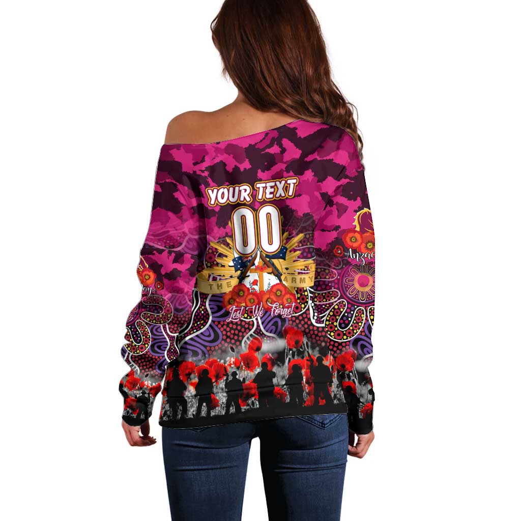 Personalized Broncos ANZAC Day Off Shoulder Sweater Australian Army - Lest We Forget