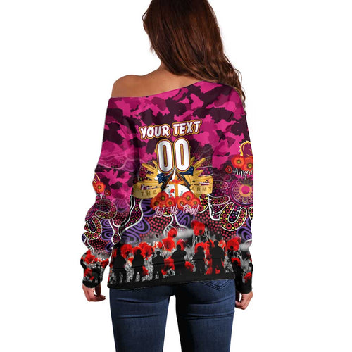 Personalized Broncos ANZAC Day Off Shoulder Sweater Australian Army - Lest We Forget