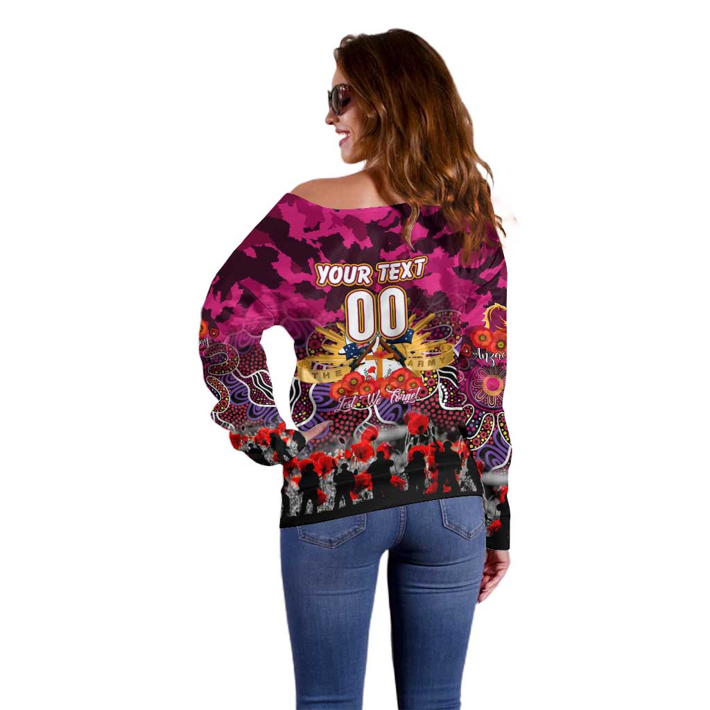 Personalized Broncos ANZAC Day Off Shoulder Sweater Australian Army - Lest We Forget