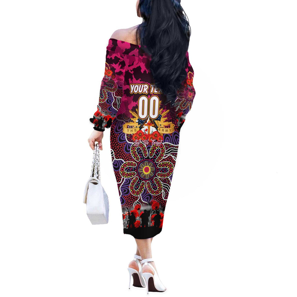 Personalized Broncos ANZAC Day Off The Shoulder Long Sleeve Dress Australian Army - Lest We Forget