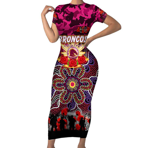 Personalized Broncos ANZAC Day Short Sleeve Bodycon Dress Australian Army - Lest We Forget