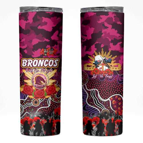 Personalized Broncos ANZAC Day Skinny Tumbler Australian Army - Lest We Forget