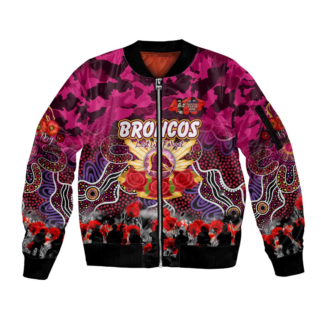 Personalized Broncos ANZAC Day Sleeve Zip Bomber Jacket Australian Army - Lest We Forget