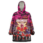 Personalized Broncos ANZAC Day Wearable Blanket Hoodie Australian Army - Lest We Forget
