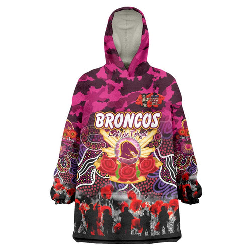 Personalized Broncos ANZAC Day Wearable Blanket Hoodie Australian Army - Lest We Forget