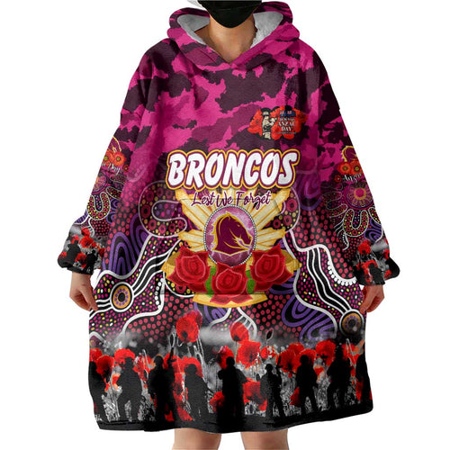 Personalized Broncos ANZAC Day Wearable Blanket Hoodie Australian Army - Lest We Forget